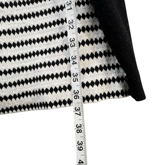 Studio One Knit Dress S Black White Diamond Striped Belted Stretch Work Career - Picture 9 of 14
